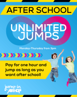 Afterschool Jump in & pizza £14.48pp Jump in Trampoline park by air hop - Camberley